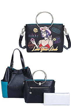 3 IN 1 Nikky by Nicole Lee LOVE YOUR LOOK PRINT SATCHEL SHOULDER BAG
