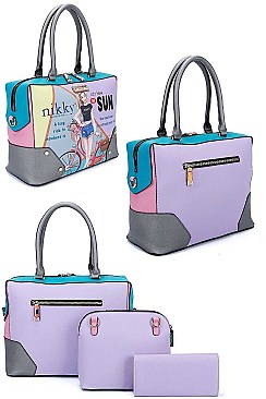 SUMMER RIDE PRINT SATCHEL CROSSBODY AND WALLET Nikky by Nicole Lee