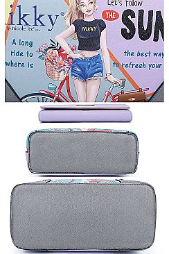SUMMER RIDE PRINT SATCHEL CROSSBODY AND WALLET Nikky by Nicole Lee