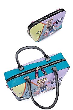 SUMMER RIDE PRINT SATCHEL CROSSBODY AND WALLET Nikky by Nicole Lee