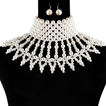 Collar Beads Choker Necklace Earring Set