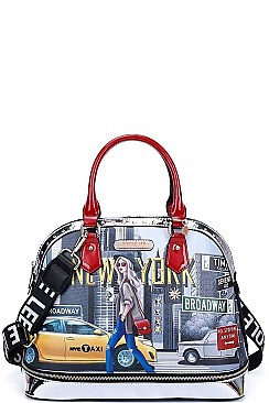 NEW YORK WALK PRINT DOMED SATCHEL BAG BY Nicole Lee