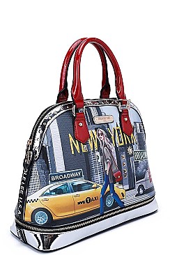 NEW YORK WALK PRINT DOMED SATCHEL BAG BY Nicole Lee