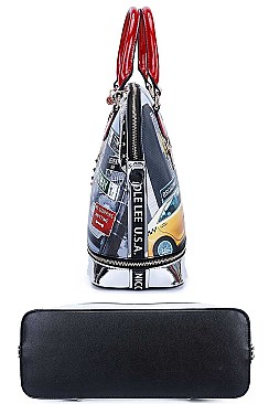 NEW YORK WALK PRINT DOMED SATCHEL BAG BY Nicole Lee