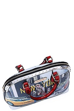 NEW YORK WALK PRINT DOMED SATCHEL BAG BY Nicole Lee