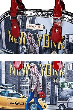 NEW YORK WALK PRINT DOMED SATCHEL BAG BY Nicole Lee