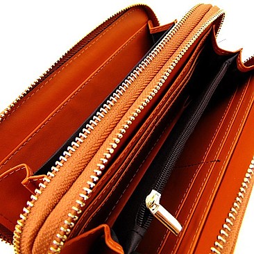 Fashionable Saffiano Double Zip-Around Wristlet Wallet MH-OCKW0095