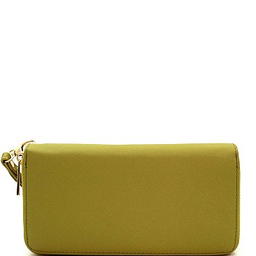Fashionable Saffiano Double Zip-Around Wristlet Wallet MH-OCKW0095
