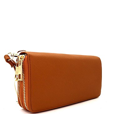 Fashionable Saffiano Double Zip-Around Wristlet Wallet MH-OCKW0095