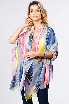 MULTI-COLORED FEATHER OBLONG SCARF