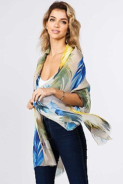 MULTI-COLORED FEATHER OBLONG SCARF