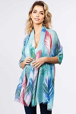 MULTI-COLORED FEATHER OBLONG SCARF