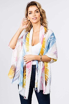 MULTI-COLORED FEATHER OBLONG SCARF