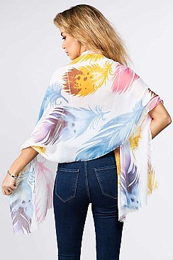 MULTI-COLORED FEATHER OBLONG SCARF