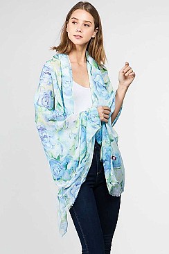 WATER-COLORED FLOWER OBLONG SCARF