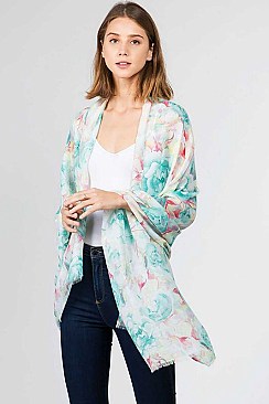 WATER-COLORED FLOWER OBLONG SCARF