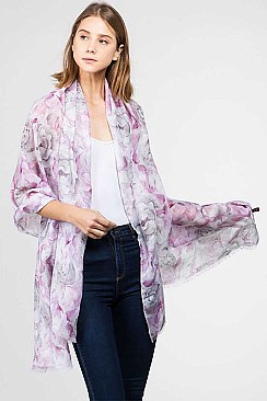 WATER-COLORED FLOWER OBLONG SCARF
