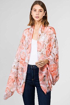 WATER-COLORED FLOWER OBLONG SCARF