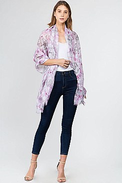 WATER-COLORED FLOWER OBLONG SCARF