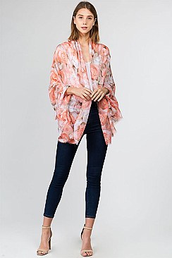 WATER-COLORED FLOWER OBLONG SCARF