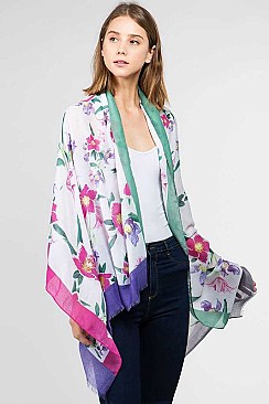 LUSH FLORAL TRI-COLORED FRAME SCARF