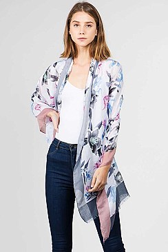 LUSH FLORAL TRI-COLORED FRAME SCARF