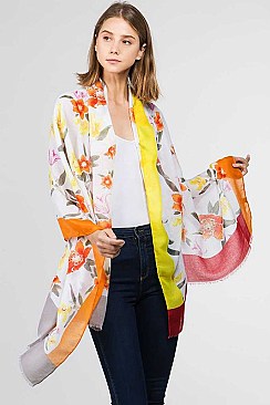 LUSH FLORAL TRI-COLORED FRAME SCARF