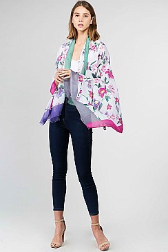 LUSH FLORAL TRI-COLORED FRAME SCARF