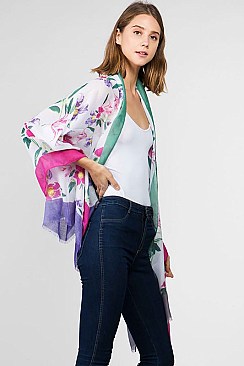 LUSH FLORAL TRI-COLORED FRAME SCARF