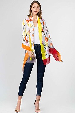 LUSH FLORAL TRI-COLORED FRAME SCARF