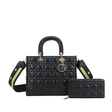 2-IN-1 Large Size Quilted Satchel Wallet Set