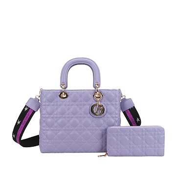 2-IN-1 Large Size Quilted Satchel Wallet Set