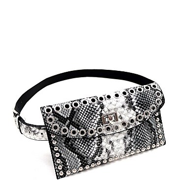 STUDDED GROMMET ACCENT SNAKE FANNY PACK