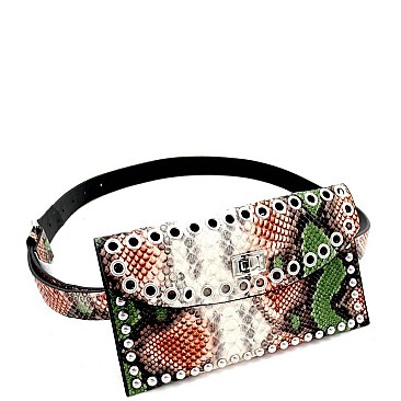 STUDDED GROMMET ACCENT SNAKE FANNY PACK