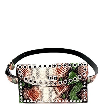 STUDDED GROMMET ACCENT SNAKE FANNY PACK
