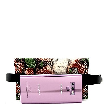 STUDDED GROMMET ACCENT SNAKE FANNY PACK