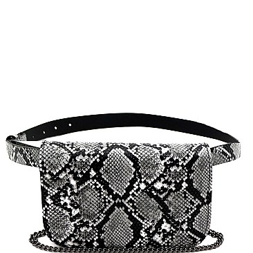 TWO WAY SNAKE PRINT FANNY PACK CROSS BODY