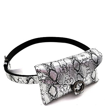 METALLIC SNAKE PRINT FANNY PACK WITH GOLD BELT