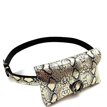 METALLIC SNAKE PRINT FANNY PACK WITH GOLD BELT