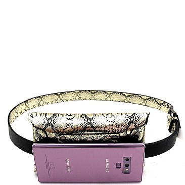 METALLIC SNAKE PRINT FANNY PACK WITH GOLD BELT