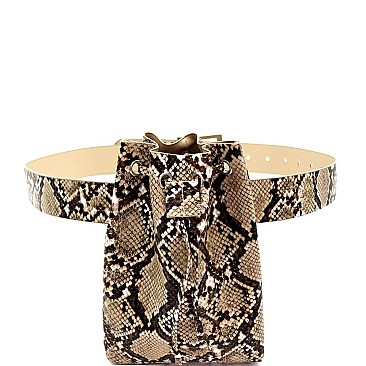 Drawstring Snake Print Fanny Pack with Belt
