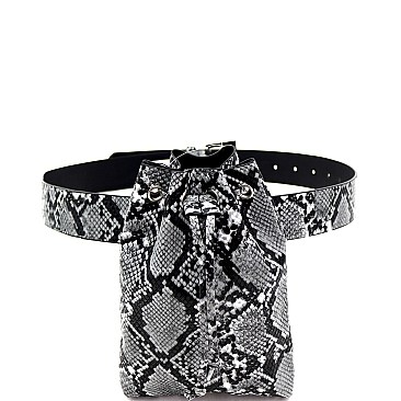Drawstring Snake Print Fanny Pack with Belt