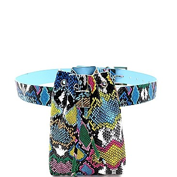 Drawstring Snake Print Fanny Pack with Belt