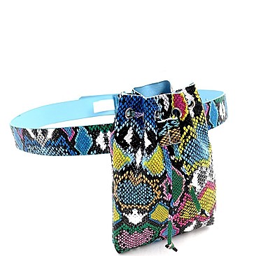 Drawstring Snake Print Fanny Pack with Belt
