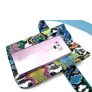 Drawstring Snake Print Fanny Pack with Belt