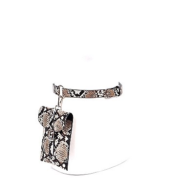 Luminescent Snake Print Dangle Fanny Pack with Belt