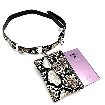Luminescent Snake Print Dangle Fanny Pack with Belt
