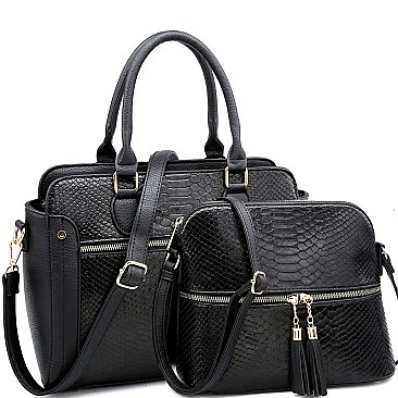 2 in 1 Lizard Pattern Tassel Satchel Cross Body SET
