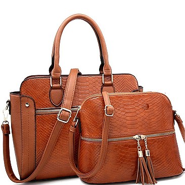 2 in 1 Lizard Pattern Tassel Satchel Cross Body SET