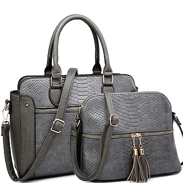 2 in 1 Lizard Pattern Tassel Satchel Cross Body SET
